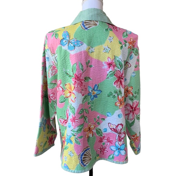 ALFRED DUNNER GINGHAM GRANDMA CORE FLORAL QUILTED BLAZER CARDIGAN KIMONO - Picture 3 of 14